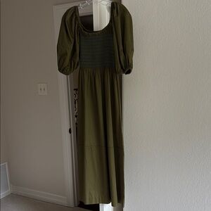 La Ligne Green Pleated Sundress with Puff Sleeves